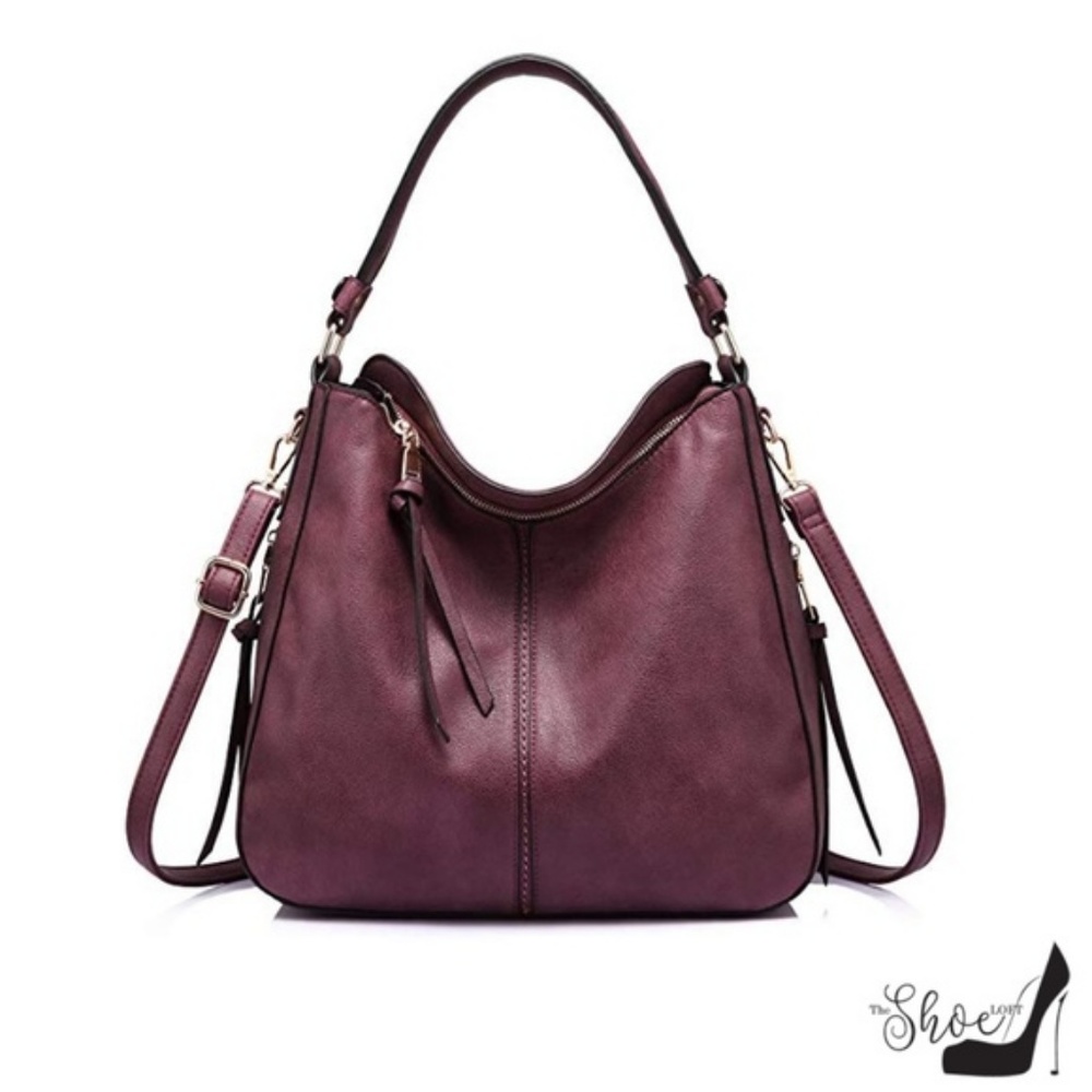 Cognac or Burgundy Large Hobo Shoulder Bag